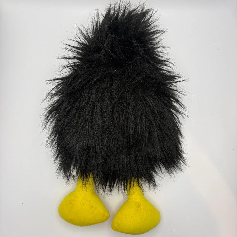 Vintage Black Crow Hand Puppet 90s Plush Bird Yellow Beak Faux‎ Fur No Squeaker